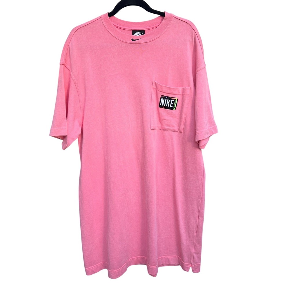 Nike Pink T-Shirt Dress Sportswear Retro 90s Washed Oversized Cotton Coverup Med